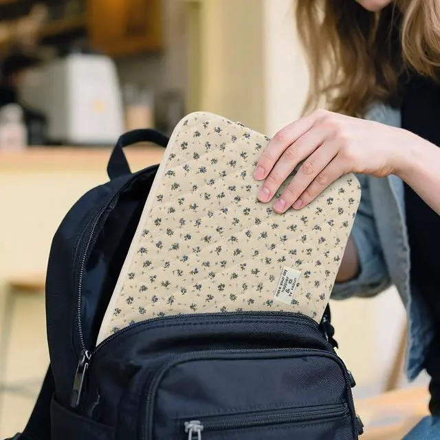 Alt view image 5 of 7 - Puffy Laptop Sleeve 13-15.6 Inch Cute Quilted Laptop Protective Case Padded Floral Computer Sleeve for MacBook (A-Blue, 15 Inch)