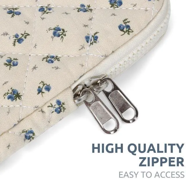 Alt view image 6 of 7 - Puffy Laptop Sleeve 13-15.6 Inch Cute Quilted Laptop Protective Case Padded Floral Computer Sleeve for MacBook (A-Blue, 15 Inch)