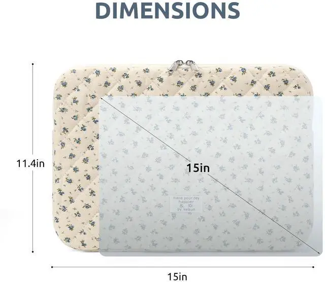 Alt view image 7 of 7 - Puffy Laptop Sleeve 13-15.6 Inch Cute Quilted Laptop Protective Case Padded Floral Computer Sleeve for MacBook (A-Blue, 15 Inch)