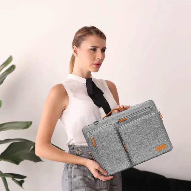 Alt view image 2 of 7 - 360 Protective Laptop Shoulder Bag,15-15.6 inch Computer Bags Compatible with MacBook Pro 16 inch, HP, Dell, Lenovo, Asus Notebook,Side Open Messenger Bag with 4 Zipper Pockets, Gray