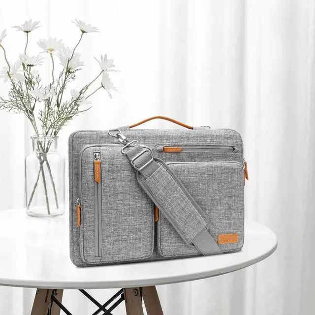 Alt view image 3 of 7 - 360 Protective Laptop Shoulder Bag,15-15.6 inch Computer Bags Compatible with MacBook Pro 16 inch, HP, Dell, Lenovo, Asus Notebook,Side Open Messenger Bag with 4 Zipper Pockets, Gray