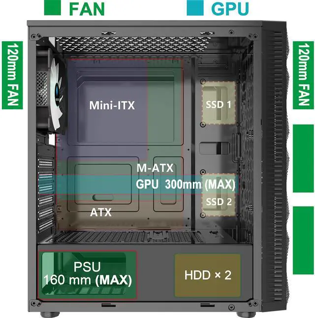 Alt view image 4 of 6 - MOROVOL PC Case Pre-Install 4 RGB Fans, ATX Gaming Computer Case with Diamond-Shaped Mesh Front & Tempered Glass Side Panel, USB 3.0 Airflow Mid Tower case,621