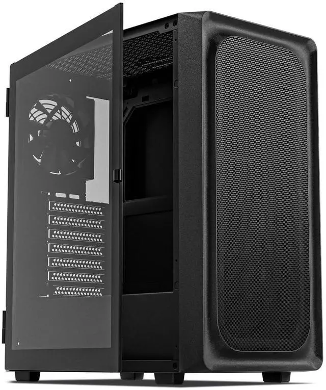 Main image of EC2 Black ATX Mid Tower PC Case, Type-C Ready, Supports 50 Series Graphics Cards, Tempered Glass Side Panel, up to 8 x 120mm Cooling Fans & 1 x 360mm Radiator, 1 x Pre-Installed Fan