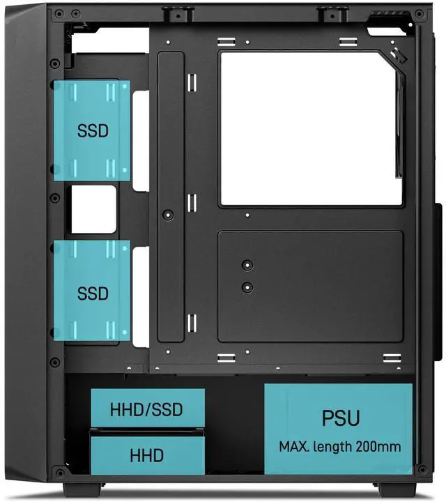 Alt view image 5 of 7 - EC2 Black ATX Mid Tower PC Case, Type-C Ready, Supports 50 Series Graphics Cards, Tempered Glass Side Panel, up to 8 x 120mm Cooling Fans & 1 x 360mm Radiator, 1 x Pre-Installed Fan