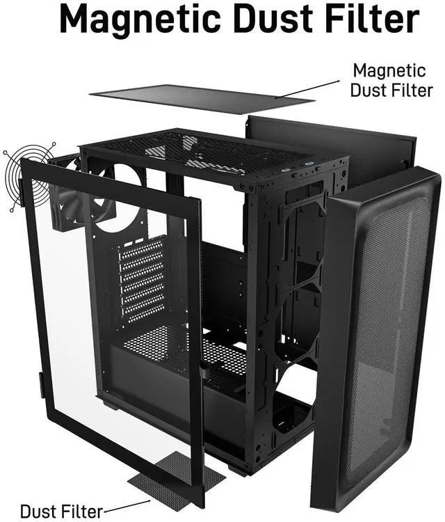 Alt view image 7 of 7 - EC2 Black ATX Mid Tower PC Case, Type-C Ready, Supports 50 Series Graphics Cards, Tempered Glass Side Panel, up to 8 x 120mm Cooling Fans & 1 x 360mm Radiator, 1 x Pre-Installed Fan
