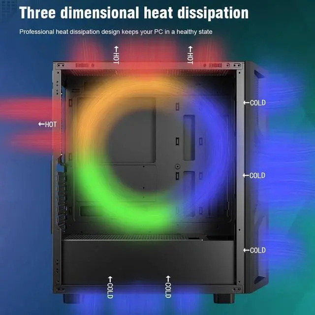 Alt view image 2 of 7 - CV103 ATX Mid-Tower PC Case, Pre-Installed 4 x 120mm RGB Fans, RGB Color Lighting, Tempered Glass, USB 3.0, Gaming Computer Case, High-Airflow - Black