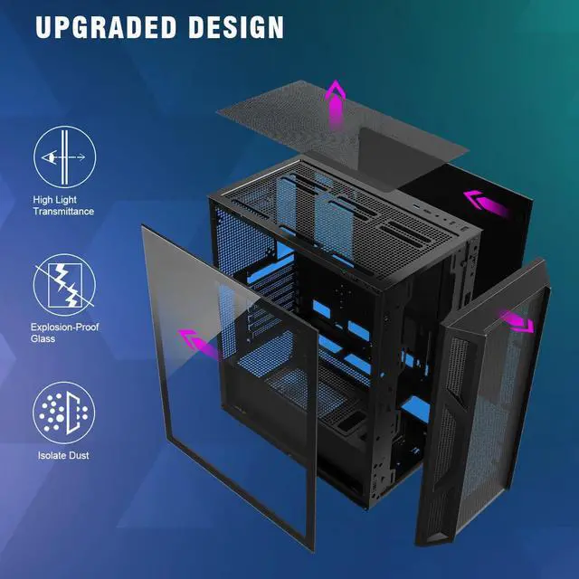 Alt view image 6 of 7 - CV103 ATX Mid-Tower PC Case, Pre-Installed 4 x 120mm RGB Fans, RGB Color Lighting, Tempered Glass, USB 3.0, Gaming Computer Case, High-Airflow - Black