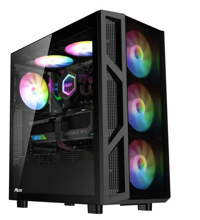 Main image of CV103 ATX Mid-Tower PC Case, Pre-Installed 4 x 120mm RGB Fans, RGB Color Lighting, Tempered Glass, USB 3.0, Gaming Computer Case, High-Airflow - Black