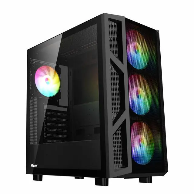 Alt view image 7 of 7 - CV103 ATX Mid-Tower PC Case, Pre-Installed 4 x 120mm RGB Fans, RGB Color Lighting, Tempered Glass, USB 3.0, Gaming Computer Case, High-Airflow - Black