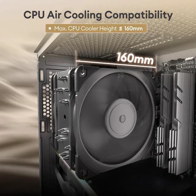 Alt view image 5 of 7 - Oak Wood ATX PC Case, 4 x 120mm 3 Pin Non-PWM Case Fans Pre-Installed, Type-C Port, Tempered Glass Side Panel, Black Mid-Tower Computer Case, Cypress 5 AIR