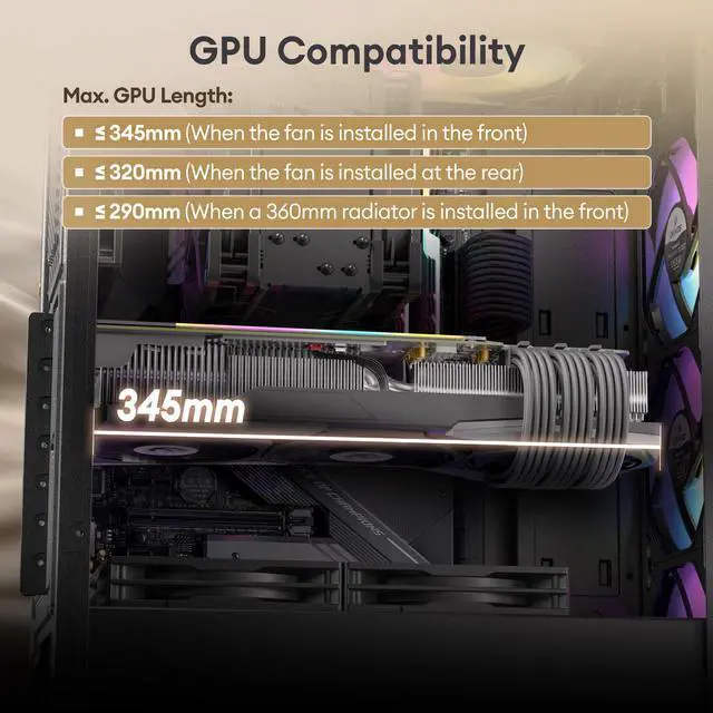 Alt view image 6 of 7 - Oak Wood ATX PC Case, 4 x 120mm 3 Pin Non-PWM Case Fans Pre-Installed, Type-C Port, Tempered Glass Side Panel, Black Mid-Tower Computer Case, Cypress 5 AIR