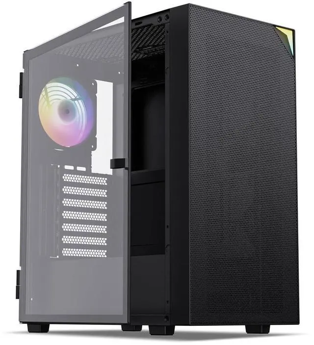 Main image of AL800 Mid Tower ATX PC Computer Case - Door Opening Design Tempered Glass, Adjustable LED Strip, Pre-Installed ARGB & PWM FDB Fan in Rear, Support for 50 Series GPUs - Black