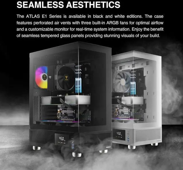 Alt view image 2 of 7 - GAMDIAS ATX Mid Tower Computer Case with Tempered Glass, Gaming PC Case w/Temperature Display LCD & 3X 120mm ARGB Fans, Support Up to 5X Fans, 240mm AIO/Radiator, 340mm GPU/VGA, 160mm CPU Air Cooler