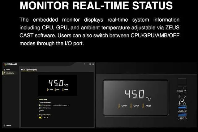 Alt view image 7 of 7 - GAMDIAS ATX Mid Tower Computer Case with Tempered Glass, Gaming PC Case w/Temperature Display LCD & 3X 120mm ARGB Fans, Support Up to 5X Fans, 240mm AIO/Radiator, 340mm GPU/VGA, 160mm CPU Air Cooler