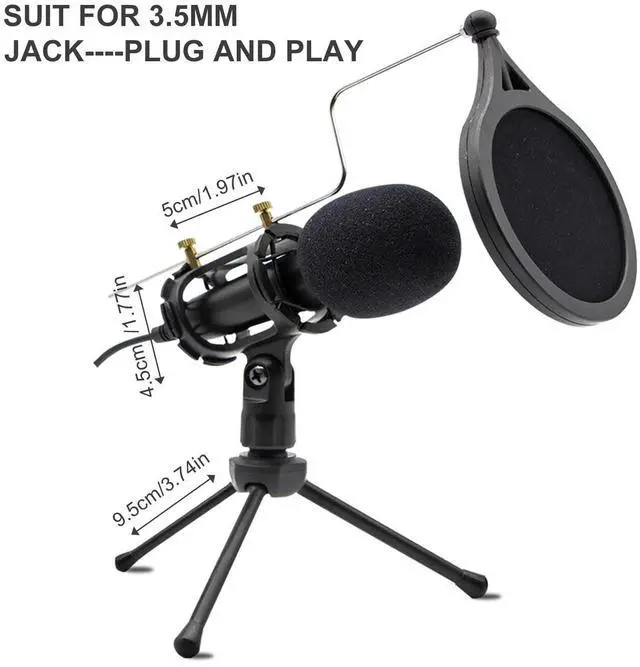 Alt view image 2 of 6 - Condenser Recording Microphone, 3.5mm Plug Mic for PC, Broadcast Microphone for Singing, Gaming, Computer, Desktop, Laptop, MAC Windows, Online Chatting, Podcast, Skype, YouTube