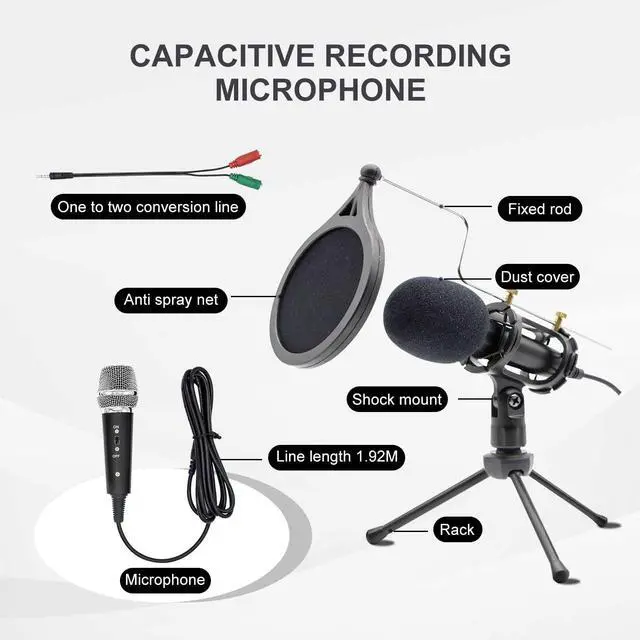 Alt view image 4 of 6 - Condenser Recording Microphone, 3.5mm Plug Mic for PC, Broadcast Microphone for Singing, Gaming, Computer, Desktop, Laptop, MAC Windows, Online Chatting, Podcast, Skype, YouTube
