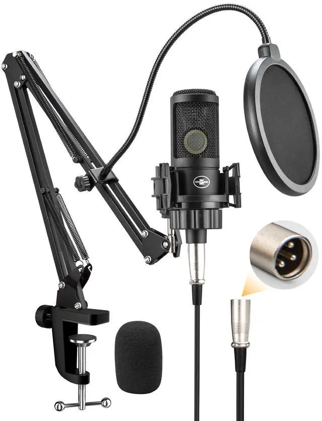Main image of XLR Podcast Microphone, Professional Cardioid Studio Condenser Microphone XLR with 26mm Large Diaphragm for Recording, Streaming, Gaming, ASMR, Computer PC Mic Kit with Boom Arm, Pop Filter