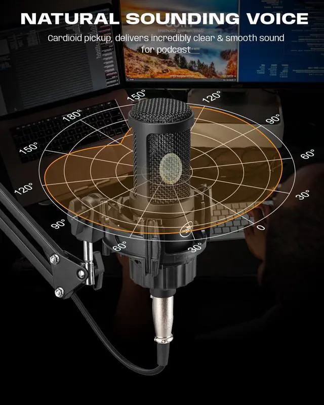 Alt view image 4 of 7 - XLR Podcast Microphone, Professional Cardioid Studio Condenser Microphone XLR with 26mm Large Diaphragm for Recording, Streaming, Gaming, ASMR, Computer PC Mic Kit with Boom Arm, Pop Filter