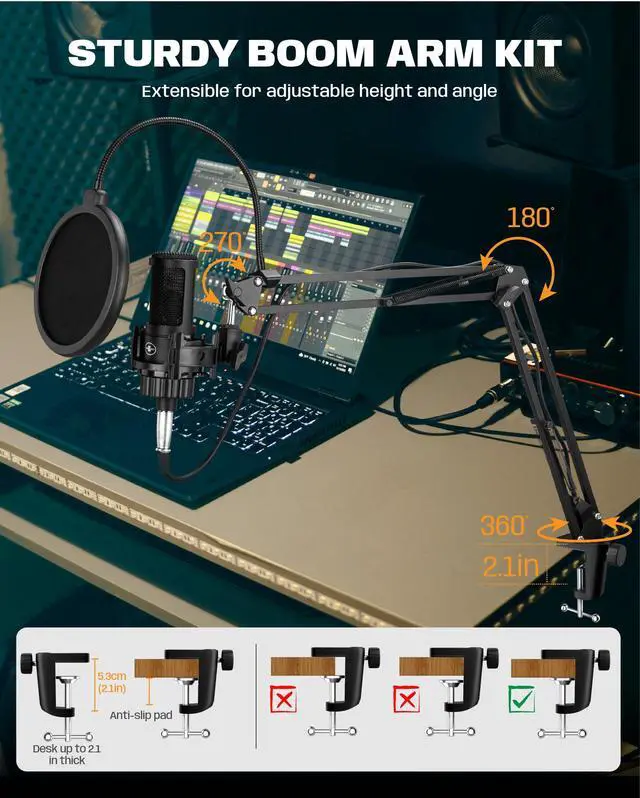 Alt view image 7 of 7 - XLR Podcast Microphone, Professional Cardioid Studio Condenser Microphone XLR with 26mm Large Diaphragm for Recording, Streaming, Gaming, ASMR, Computer PC Mic Kit with Boom Arm, Pop Filter