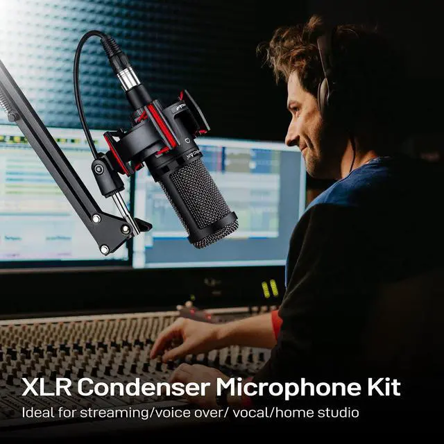 Alt view image 2 of 6 - Condenser Microphone XLR,Professional Studio Recording Microphone for Computer PC,Cardioid Podcast Mic Kit with Boom Arm,Gaming Microphone for Streaming,ASMR,Singing,Voice Over,Vocal,YouTube,Zoom
