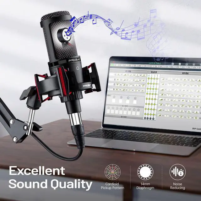Alt view image 4 of 6 - Condenser Microphone XLR,Professional Studio Recording Microphone for Computer PC,Cardioid Podcast Mic Kit with Boom Arm,Gaming Microphone for Streaming,ASMR,Singing,Voice Over,Vocal,YouTube,Zoom