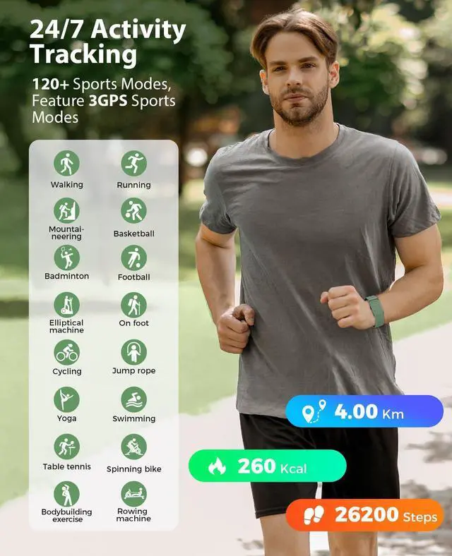 Alt view image 3 of 6 - Smart Bracelet, Wearable Activity & Fitness Tracker Band, 24H Sleep Tracker, All-Day Continuous Heart Rate Blood Pressure Stress HRV Monitor, 120+ Sport Modes Smart Wristband Free APP 2 Bands Blue