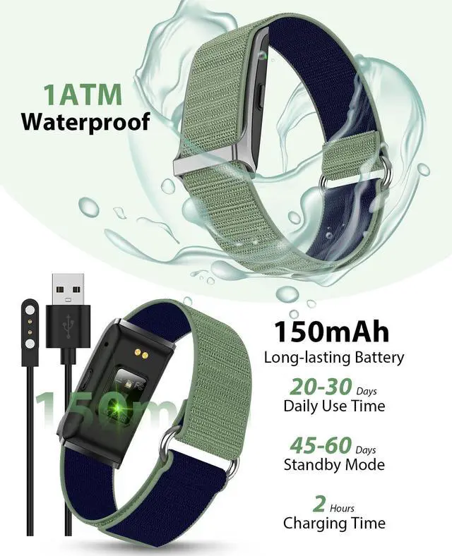 Alt view image 4 of 6 - Smart Bracelet, Wearable Activity & Fitness Tracker Band, 24H Sleep Tracker, All-Day Continuous Heart Rate Blood Pressure Stress HRV Monitor, 120+ Sport Modes Smart Wristband Free APP 2 Bands Blue