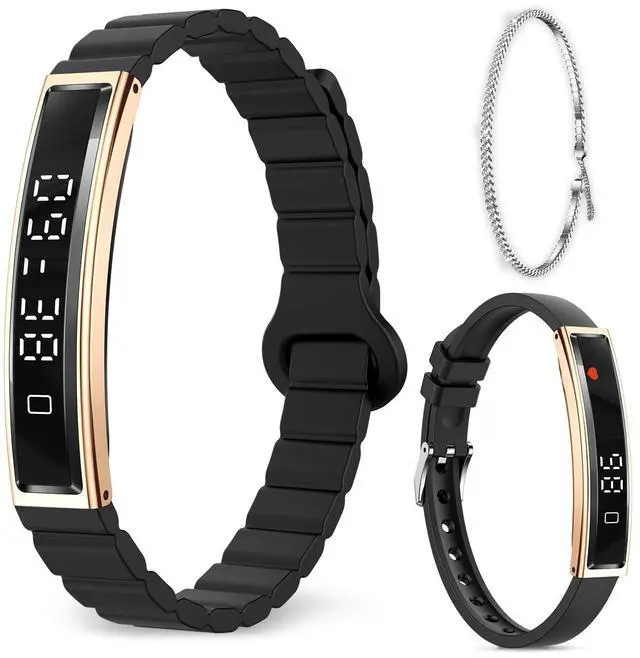 Main image of Smart Bracelet for Women,Ultralight Fitness Tracker Smart Wristband with Heart Rate/Blood Oxygen/Sleep Monitor/Pedometer,Slim Smartwatch for Android iPhone,Activity Tracker,2 Band,Gold+Black