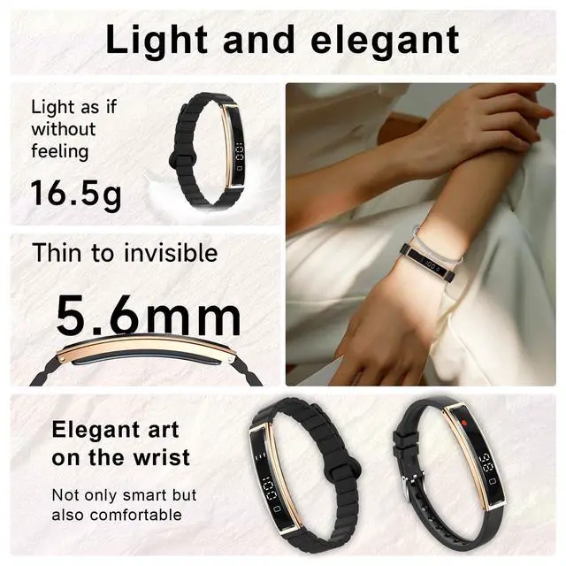 Alt view image 2 of 7 - Smart Bracelet for Women,Ultralight Fitness Tracker Smart Wristband with Heart Rate/Blood Oxygen/Sleep Monitor/Pedometer,Slim Smartwatch for Android iPhone,Activity Tracker,2 Band,Gold+Black