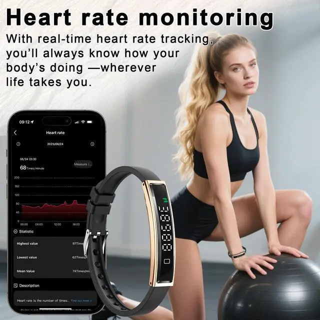 Alt view image 4 of 7 - Smart Bracelet for Women,Ultralight Fitness Tracker Smart Wristband with Heart Rate/Blood Oxygen/Sleep Monitor/Pedometer,Slim Smartwatch for Android iPhone,Activity Tracker,2 Band,Gold+Black