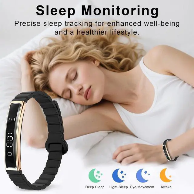 Alt view image 5 of 7 - Smart Bracelet for Women,Ultralight Fitness Tracker Smart Wristband with Heart Rate/Blood Oxygen/Sleep Monitor/Pedometer,Slim Smartwatch for Android iPhone,Activity Tracker,2 Band,Gold+Black