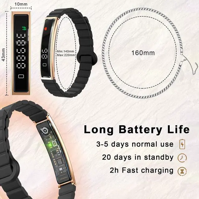 Alt view image 7 of 7 - Smart Bracelet for Women,Ultralight Fitness Tracker Smart Wristband with Heart Rate/Blood Oxygen/Sleep Monitor/Pedometer,Slim Smartwatch for Android iPhone,Activity Tracker,2 Band,Gold+Black