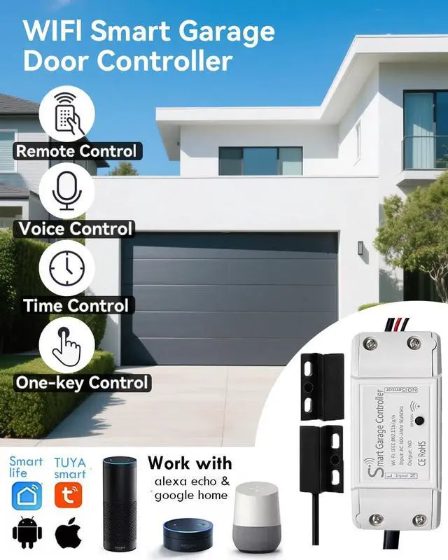 Alt view image 3 of 7 - Smart Garage Door Opener, Universal WiFi Garage Door Remote Controller with Smartphone App Control, Door Left Open Alert, Compatible with iOS, Android, Alexa, Google Assistant, IFTTT, No Hub Needed