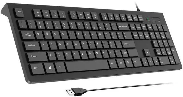 Main image of Wired Keyboard, Ultra-Thin USB Wired Computer Keyboard, Low-Profile Keys, Spill-Resistant, Multimedia Keys, Compatible with Windows, Mac, Chrome, Linux, and Android-Black