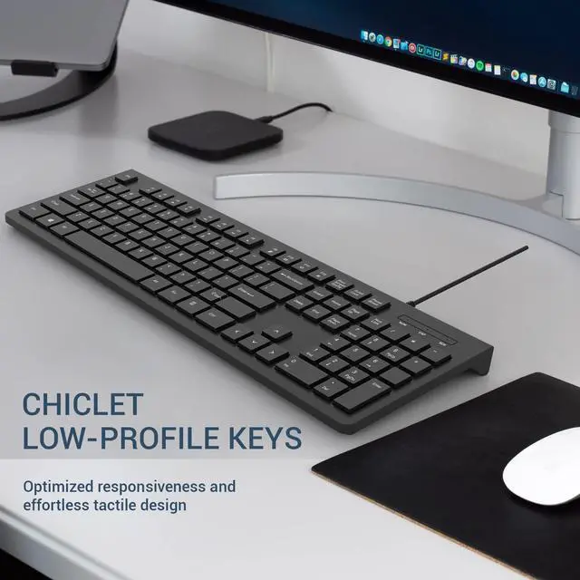 Alt view image 3 of 7 - Wired Keyboard, Ultra-Thin USB Wired Computer Keyboard, Low-Profile Keys, Spill-Resistant, Multimedia Keys, Compatible with Windows, Mac, Chrome, Linux, and Android-Black