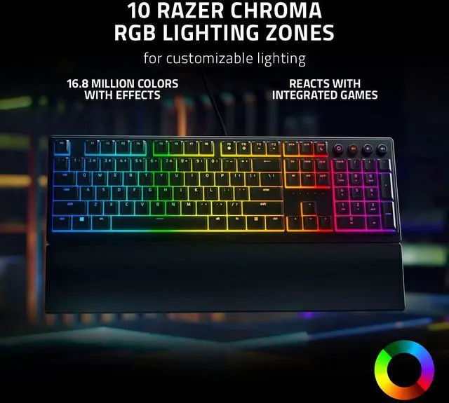 Alt view image 7 of 7 - Gaming Keyboard: Low Profile Keys - Mecha Membrane Switches - UV Coated Keycaps - Backlit Media Keys - 10 Zone RGB Lighting - Spill Resistant - Magnetic Wrist Wrest - Snap Tap