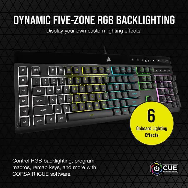 Alt view image 3 of 7 - K55 RGB PRO Membrane Wired Gaming Keyboard IP42 Dust and Spill-Resistant 6 Macro Keys with Elgato Integration iCUE Compatible QWERTY NA PC, Mac, Xbox Black