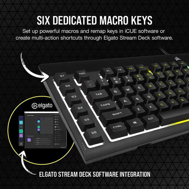 Alt view image 4 of 7 - K55 RGB PRO Membrane Wired Gaming Keyboard IP42 Dust and Spill-Resistant 6 Macro Keys with Elgato Integration iCUE Compatible QWERTY NA PC, Mac, Xbox Black