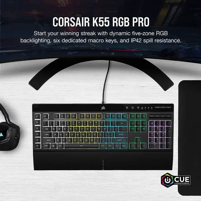 Alt view image 2 of 7 - K55 RGB PRO Membrane Wired Gaming Keyboard IP42 Dust and Spill-Resistant 6 Macro Keys with Elgato Integration iCUE Compatible QWERTY NA PC, Mac, Xbox Black