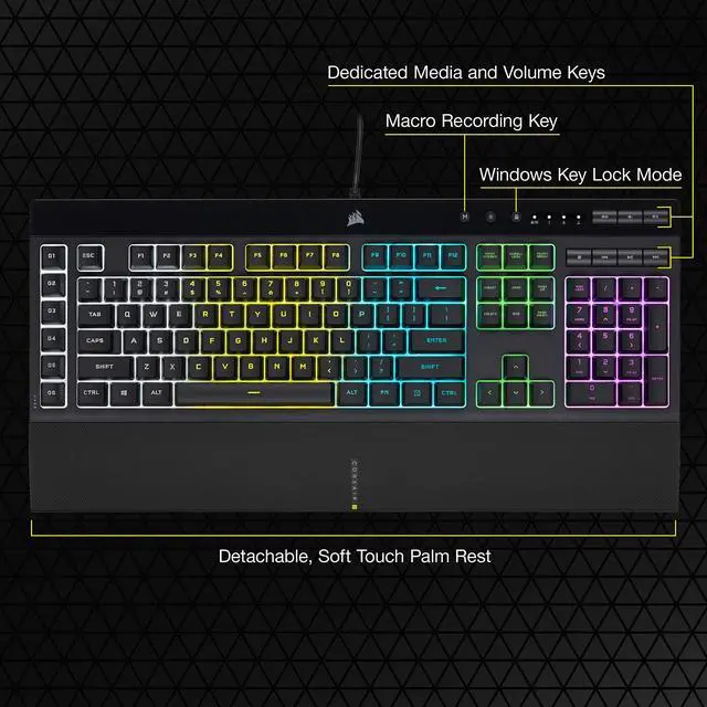 Alt view image 7 of 7 - K55 RGB PRO Membrane Wired Gaming Keyboard IP42 Dust and Spill-Resistant 6 Macro Keys with Elgato Integration iCUE Compatible QWERTY NA PC, Mac, Xbox Black