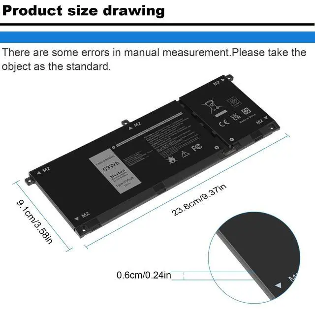 Alt view image 2 of 7 - H5CKD Battery Replacement for Dell Inspiron 5400 5406 7405 7300 7306 7500 7506 2-in-1 Silver 5300 5301 5401 5402 5408 5409 5501 5502 5508 5509 Series Latitude 3410 3510 Vostro 5300 5301 7T8CD 53Wh15V