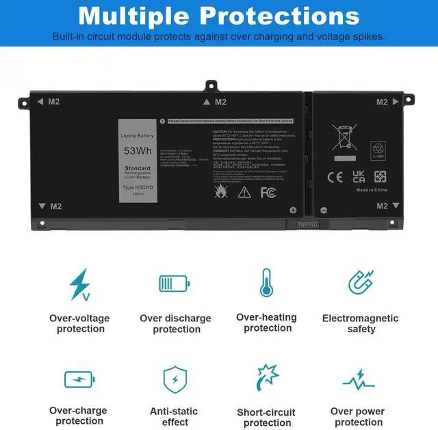 Alt view image 5 of 7 - H5CKD Battery Replacement for Dell Inspiron 5400 5406 7405 7300 7306 7500 7506 2-in-1 Silver 5300 5301 5401 5402 5408 5409 5501 5502 5508 5509 Series Latitude 3410 3510 Vostro 5300 5301 7T8CD 53Wh15V