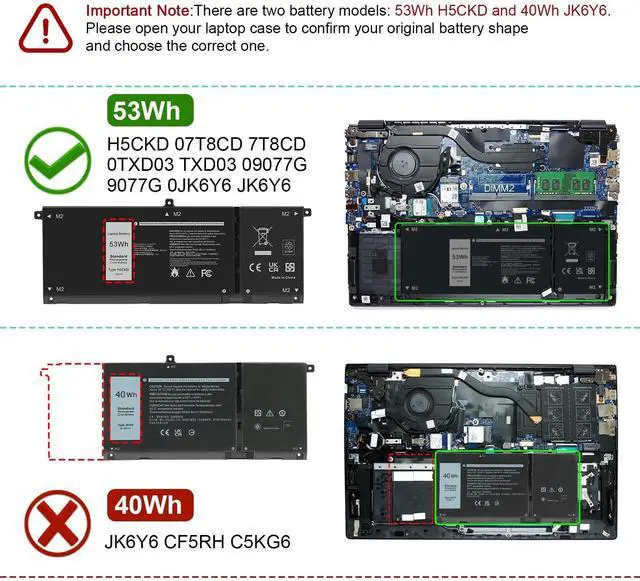 Alt view image 2 of 7 - 53Wh H5CKD Battery for Dell Inspiron 5300 5301 5401 5402 5408 5409 5501 5508 5509 5400 5406 7405 7300 7306 7500 Compatible with Dell Vostro 5301 5401 7T8CD 2-in-1 Silver Latitude 3410 3510