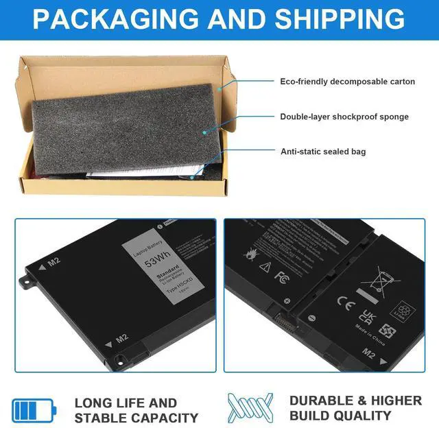 Alt view image 7 of 7 - 53Wh H5CKD Battery for Dell Inspiron 5300 5301 5401 5402 5408 5409 5501 5508 5509 5400 5406 7405 7300 7306 7500 Compatible with Dell Vostro 5301 5401 7T8CD 2-in-1 Silver Latitude 3410 3510