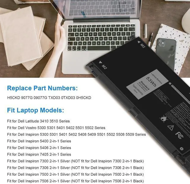 Alt view image 3 of 7 - 53Wh H5CKD Battery for Dell Vostro 5300 5301 5401 5501 5402 Latitude 3410 3510 Inspiron 5300 5401 5408 5409 5501 5508 5400 5406 5509 7405 7300 7500 7T8CD TXD03 0H5CKD JK6Y6