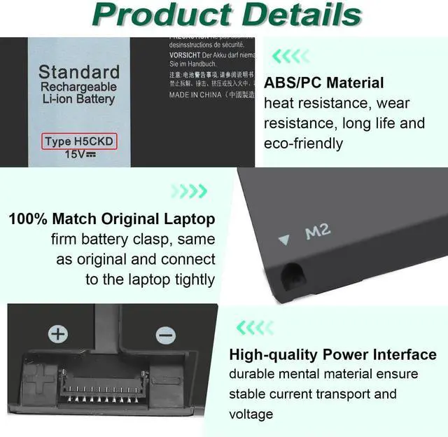 Alt view image 7 of 7 - 53Wh H5CKD 15V Battery Replacement for Dell Inspiron 5400 5406 7405 7300 7306 7500 7506 2-in-1 Silver 5300 5301 5401 5402 5408 5409 5501 5502 5508 5509 Series Latitude 3410 3510 Vostro 5300 5301 7T8CD