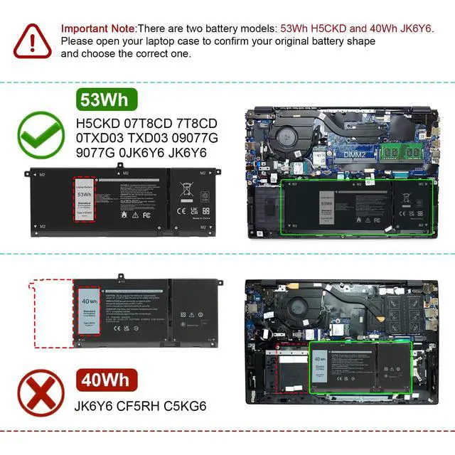 Alt view image 2 of 7 - 53Wh H5CKD Battery for Dell Vostro 5300 5301 5401 5501 5402 Latitude 3410 3510 Inspiron 5300 5401 5408 5409 5501 5508 5400 5406 5509 7405 7300 7500 7T8CD TXD03 0H5CKD JK6Y6