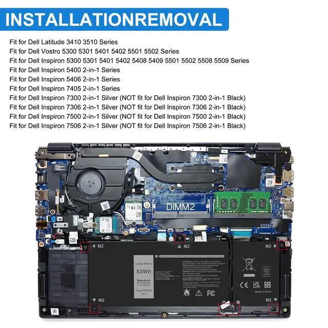 Alt view image 5 of 7 - 53Wh H5CKD Battery for Dell Vostro 5300 5301 5401 5501 5402 Latitude 3410 3510 Inspiron 5300 5401 5408 5409 5501 5508 5400 5406 5509 7405 7300 7500 7T8CD TXD03 0H5CKD JK6Y6