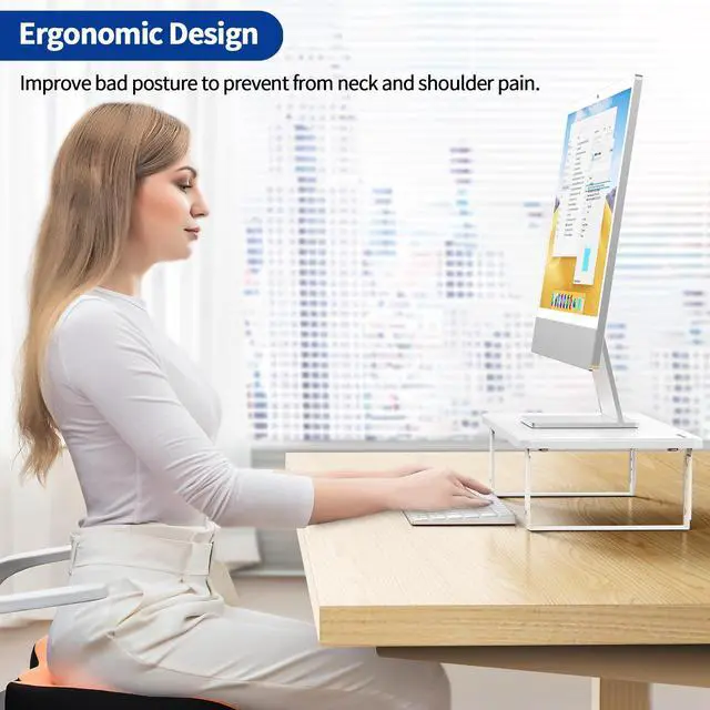 Alt view image 2 of 7 - MS01 Monitor Stand Riser, Height Adjustable Laptop Stand, Computer Monitor Stand for Monitor, Computer,Laptop,Printer (White)