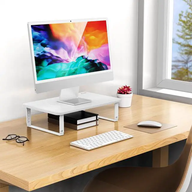 Alt view image 3 of 7 - MS01 Monitor Stand Riser, Height Adjustable Laptop Stand, Computer Monitor Stand for Monitor, Computer,Laptop,Printer (White)